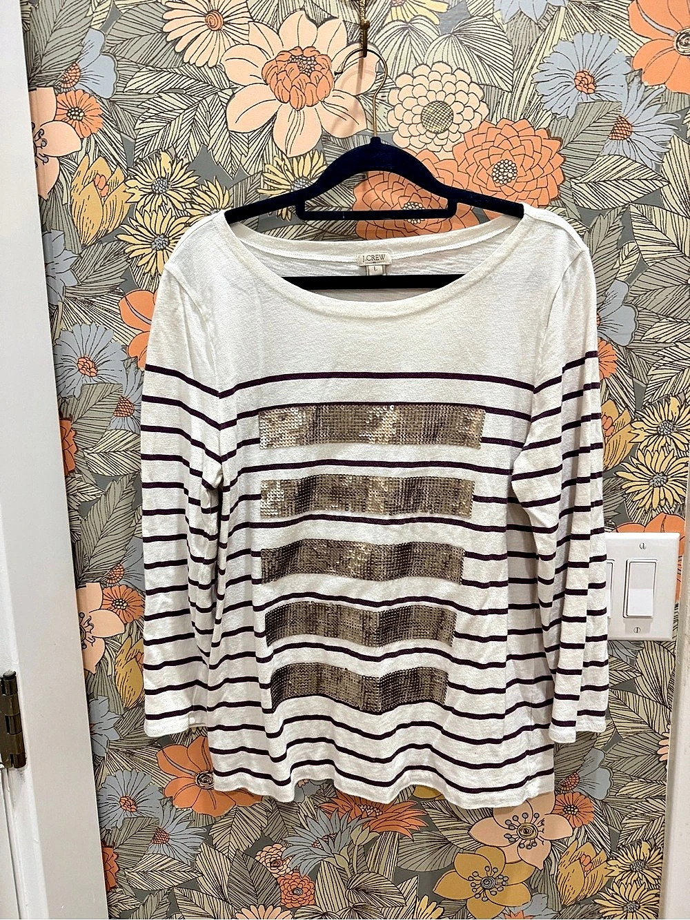 J.Crew Striped/Sequined Long Sleeve Top - Size Large